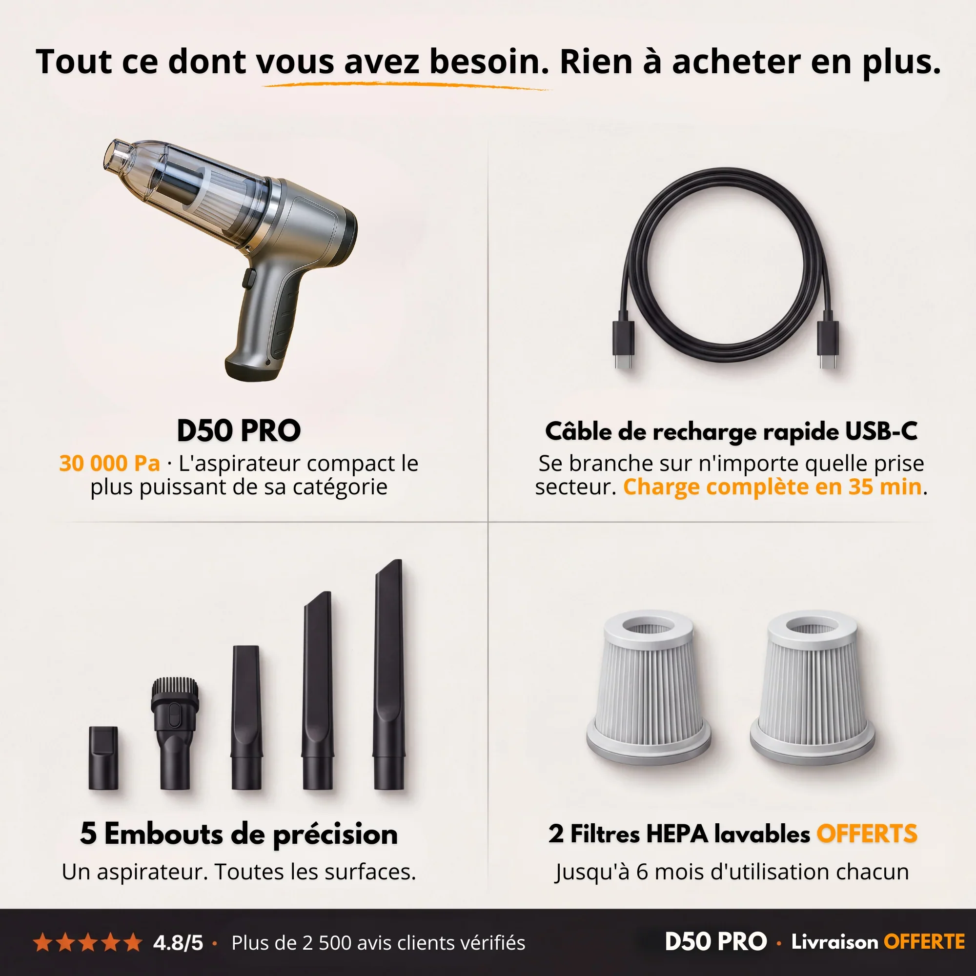 Aspirateur sans fil voiture compact et rechargeable - Image 10