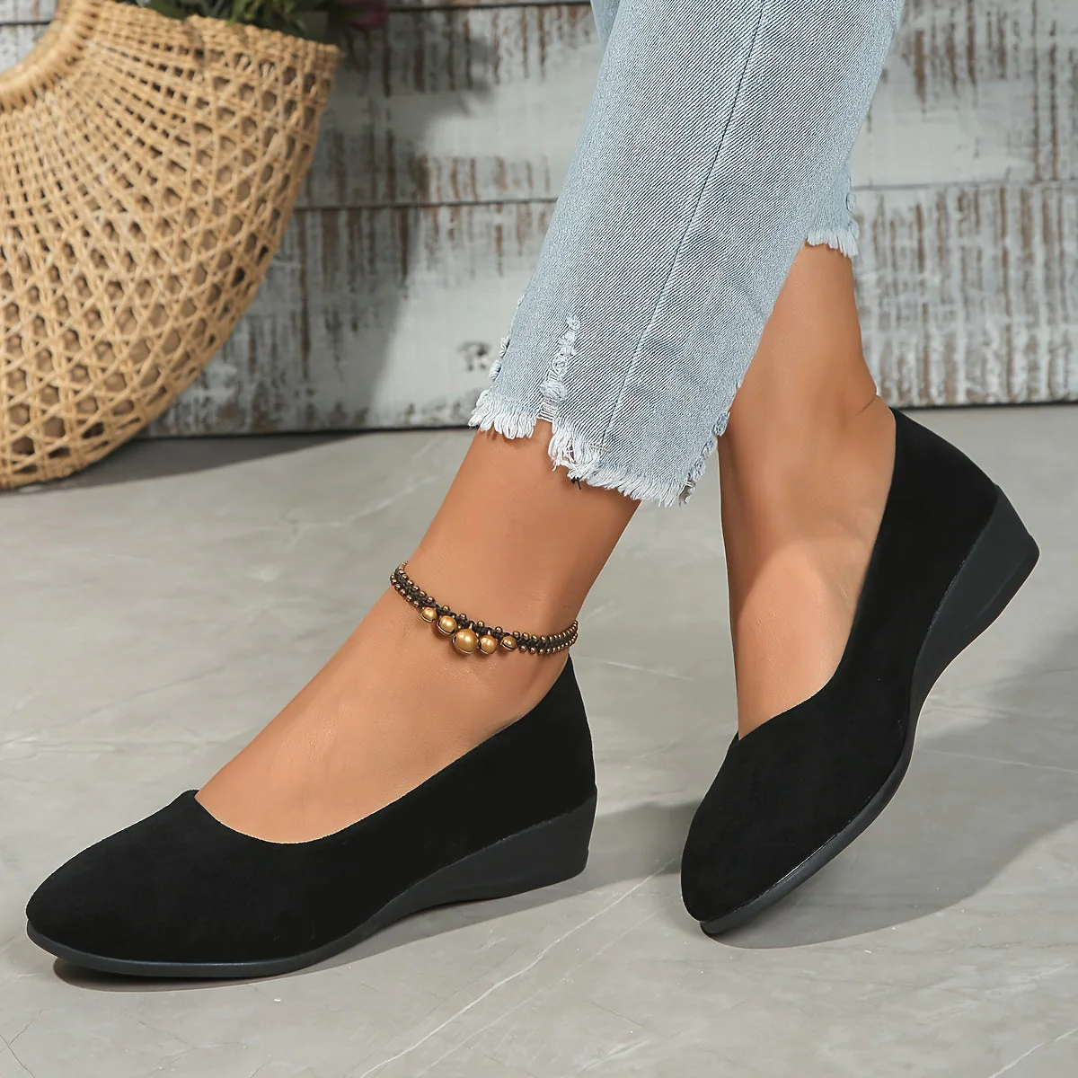 Ballerines confortables à talon compensé