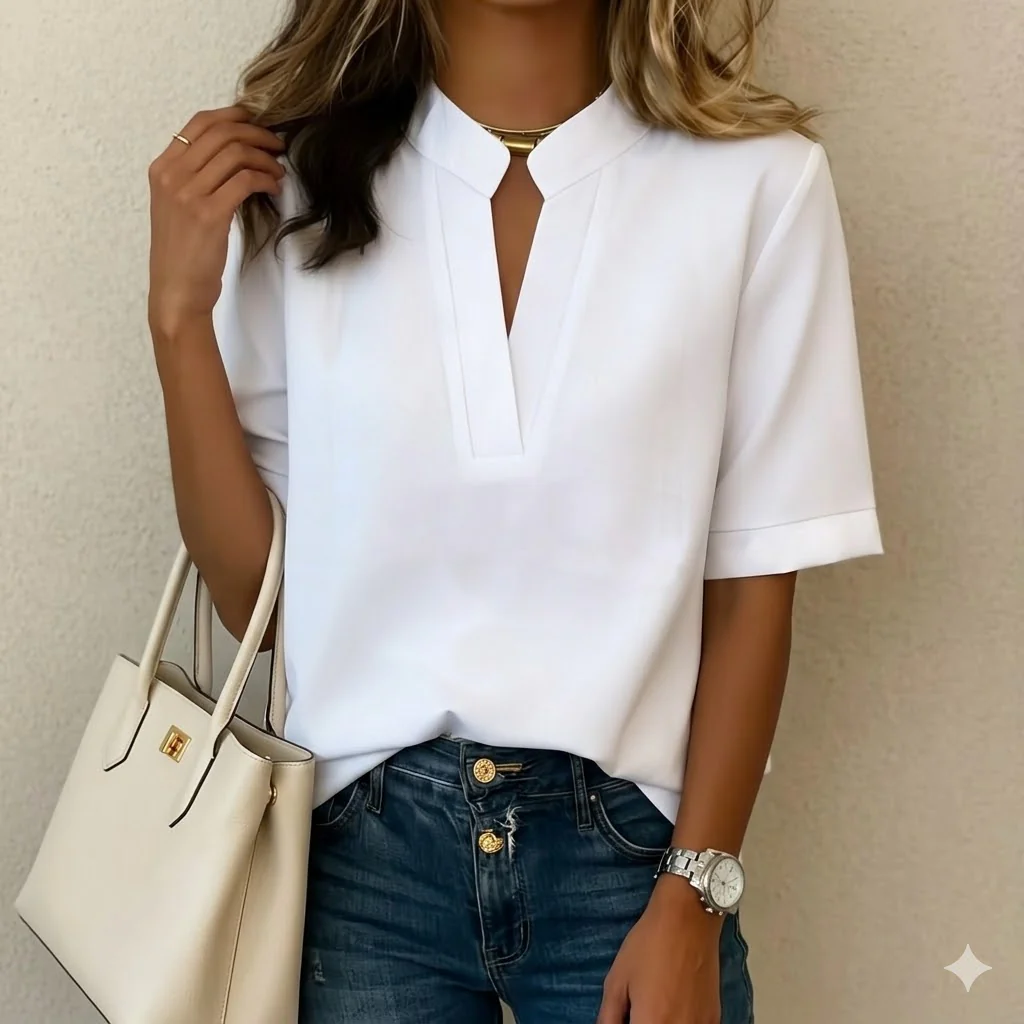 Blouse Femme ĂlĂ©gante Ă Col V avec DĂ©tail DorĂ©