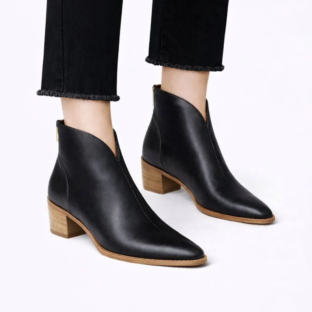 Bottines en cuir avec talon bloc et fermeture éclair - Image 3