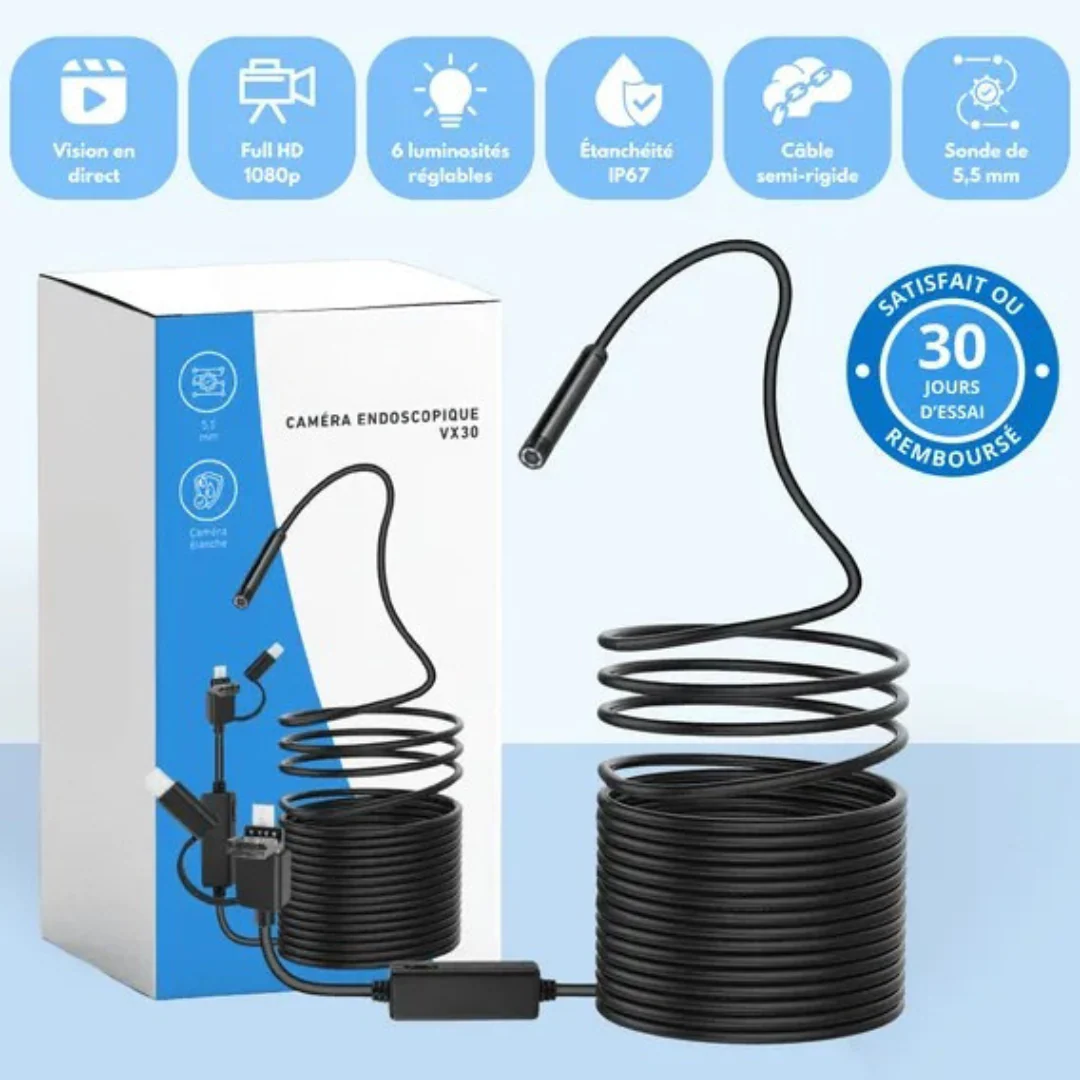 Caméra endoscopique HD étanche avec cùble flexible