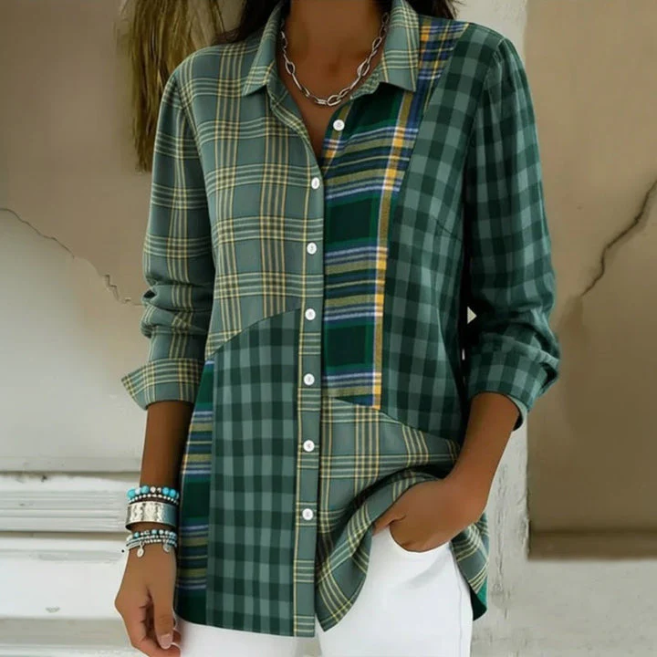Chemisier à carreaux tendance pour femme - Image 2