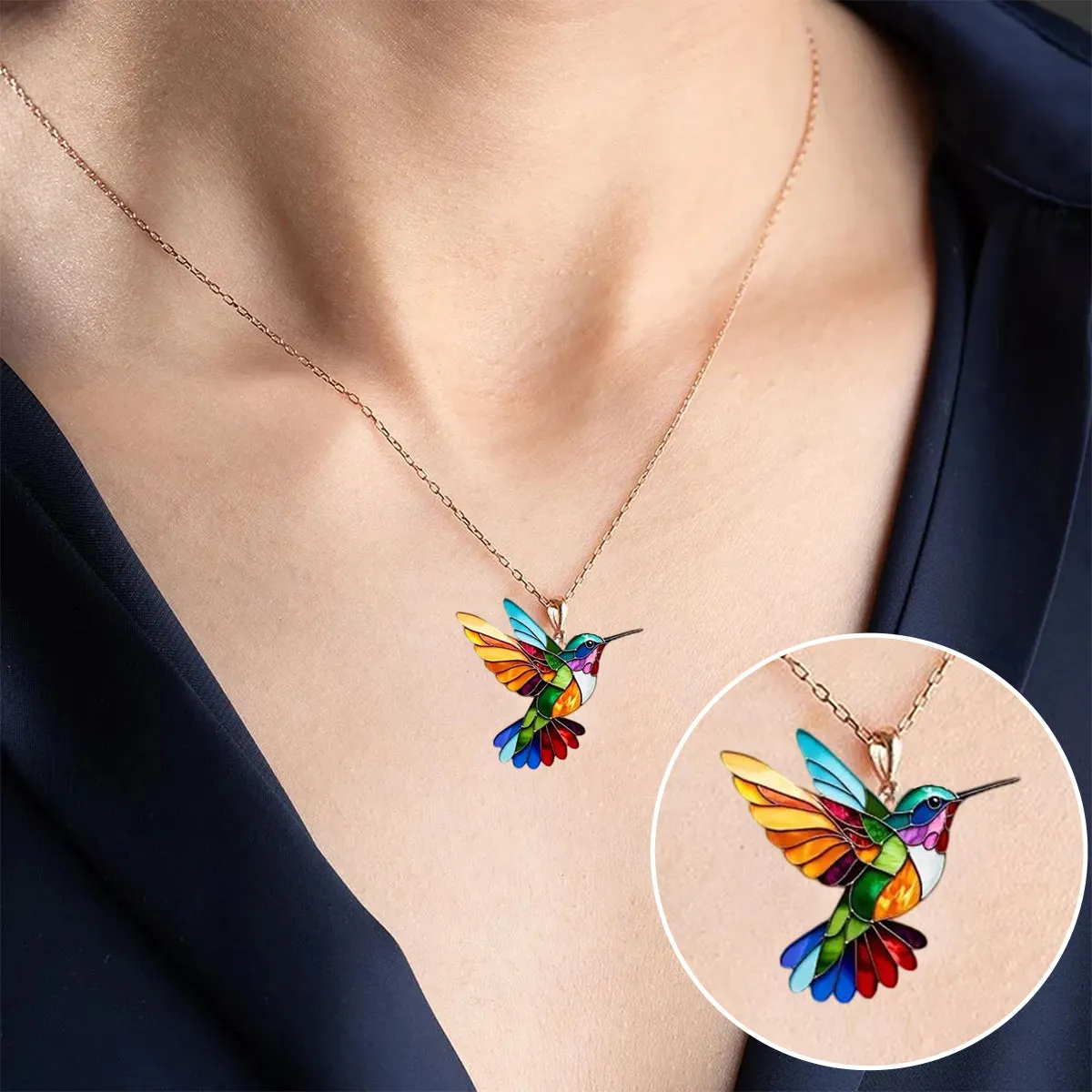 Élégant collier pendentif colibri coloré - Image 5