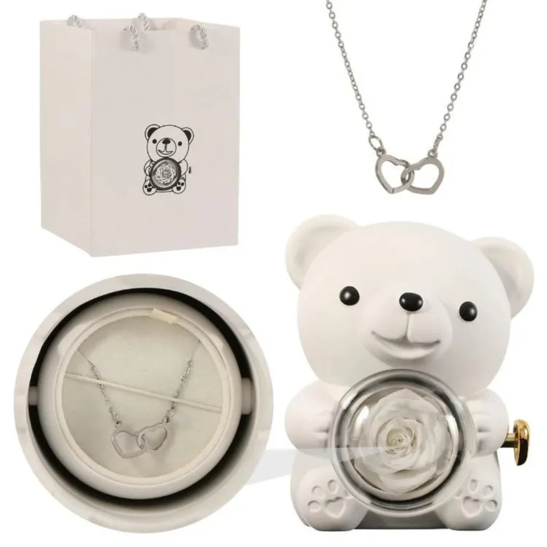 Boîte Ourson Rouge & Collier Personnalisé avec Rose Éternelle - Image 10