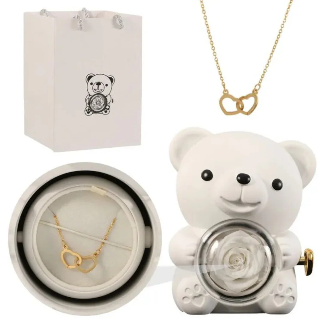 Boîte Ourson Rouge & Collier Personnalisé avec Rose Éternelle - Image 11