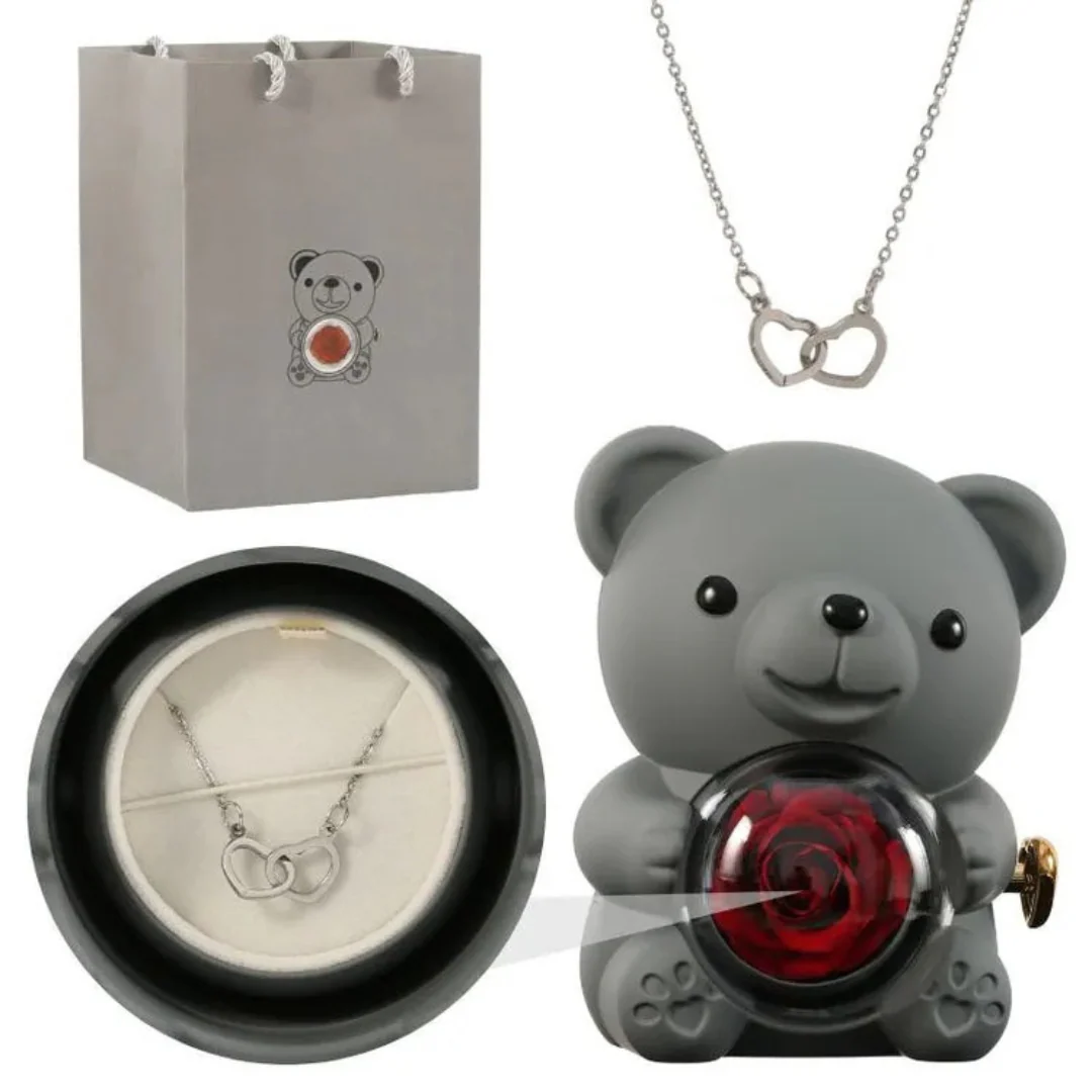 Boîte Ourson Rouge & Collier Personnalisé avec Rose Éternelle - Image 14