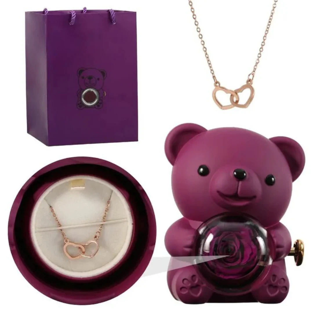 Boîte Ourson Rouge & Collier Personnalisé avec Rose Éternelle - Image 17