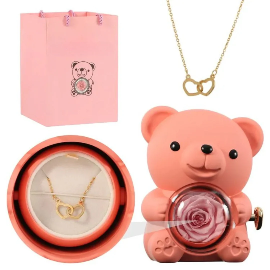 Boîte Ourson Rouge & Collier Personnalisé avec Rose Éternelle - Image 6