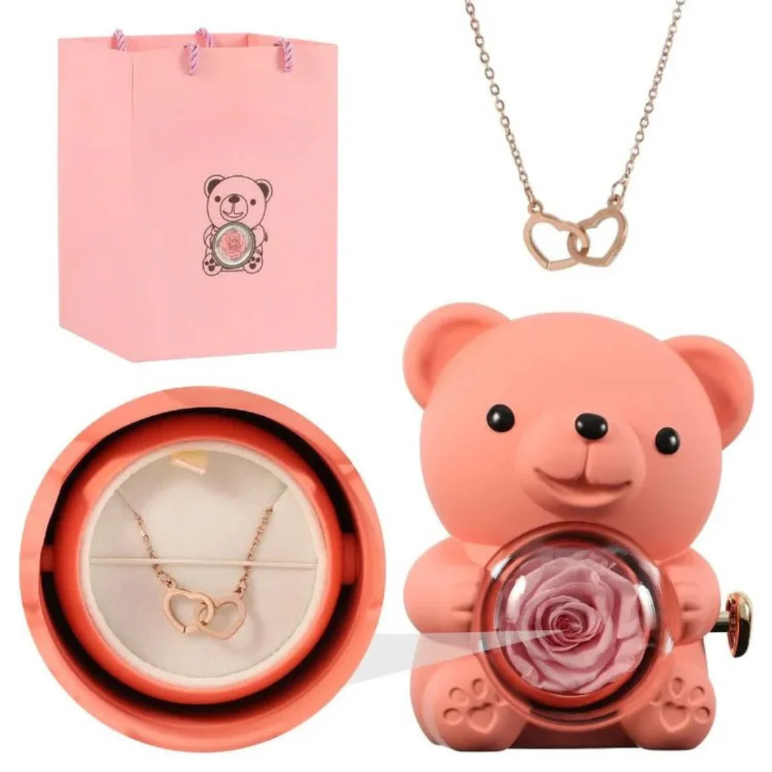 Boîte Ourson Rouge & Collier Personnalisé avec Rose Éternelle - Image 8