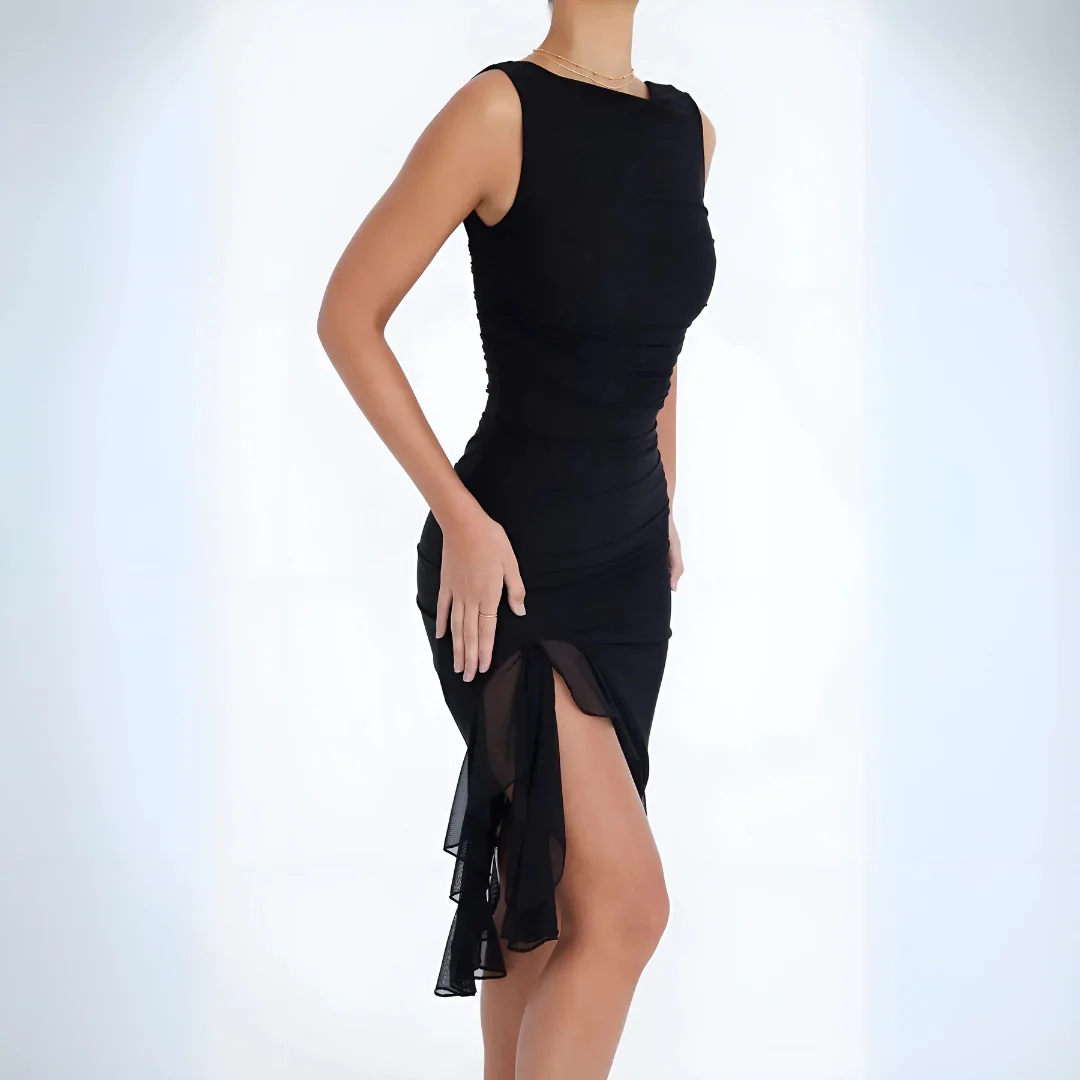 Élégante robe midi à volants pour occasions spéciales