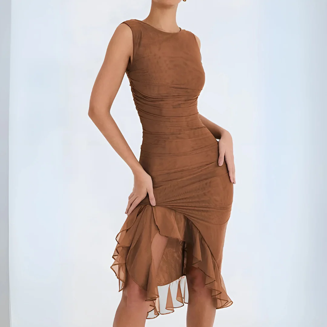 Élégante robe midi à volants pour occasions spéciales - Image 2