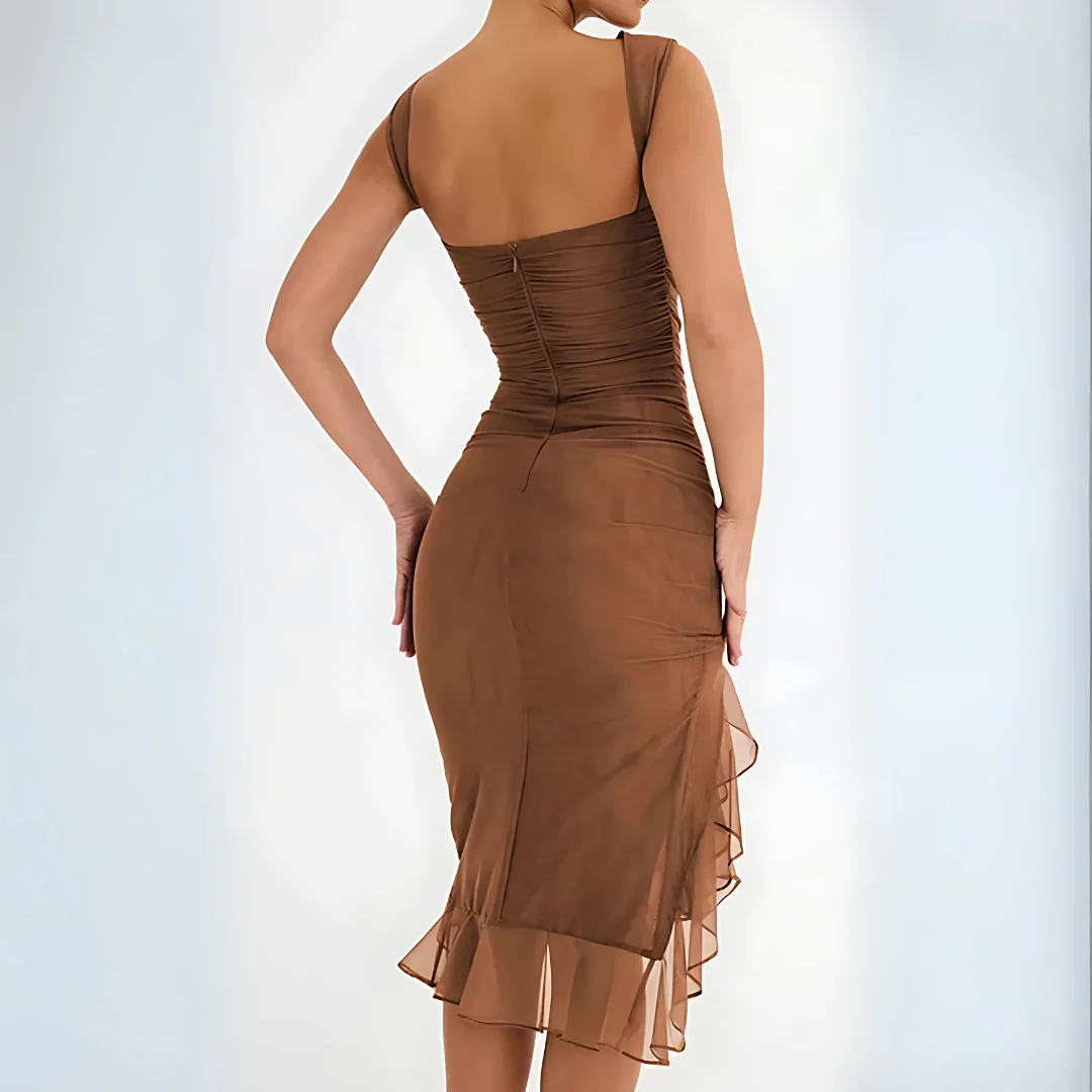 Élégante robe midi à volants pour occasions spéciales - Image 4