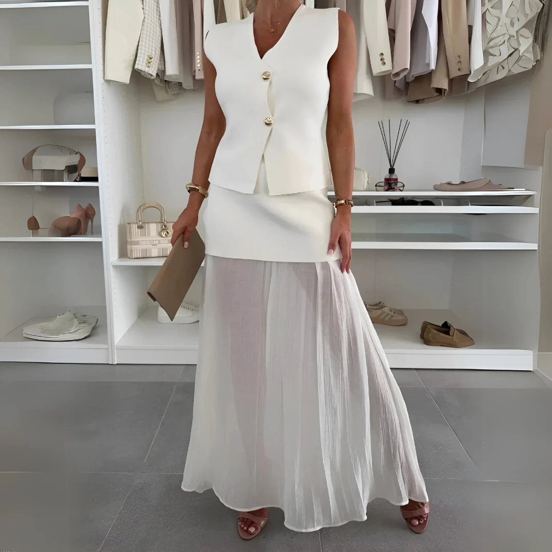 Ensemble chic jupe plissée et gilet sans manches - Image 3