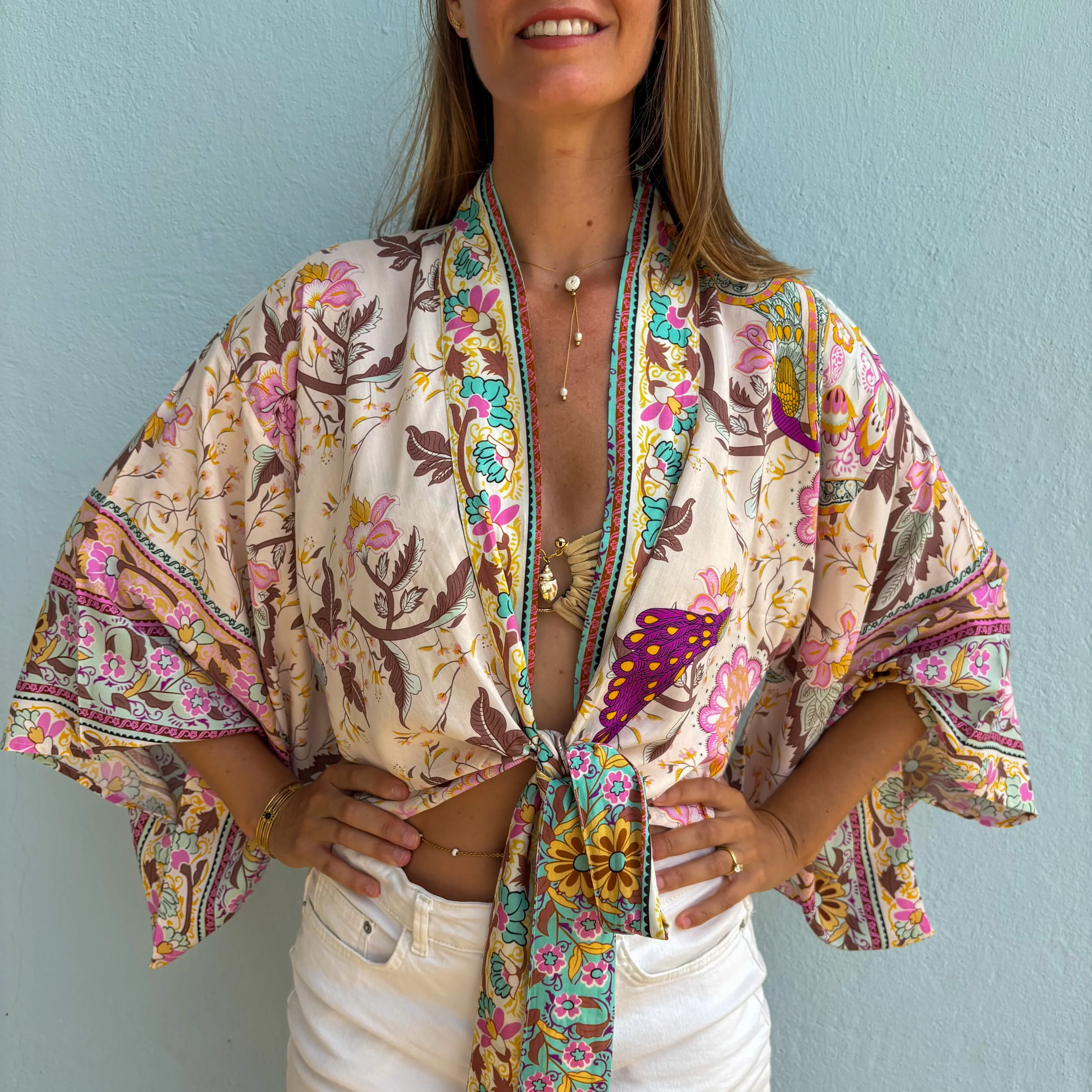 Kimono court femme â Fleur menthe â LĂ©ger, fluide et estival - Image 8
