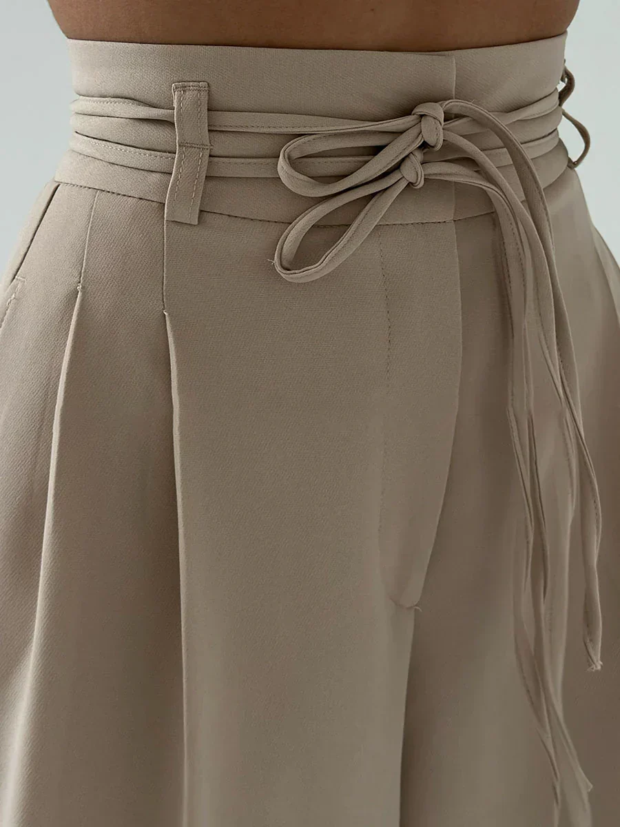 Lina | Pantalon large élégant avec taille haute et détail ceinture - Image 7