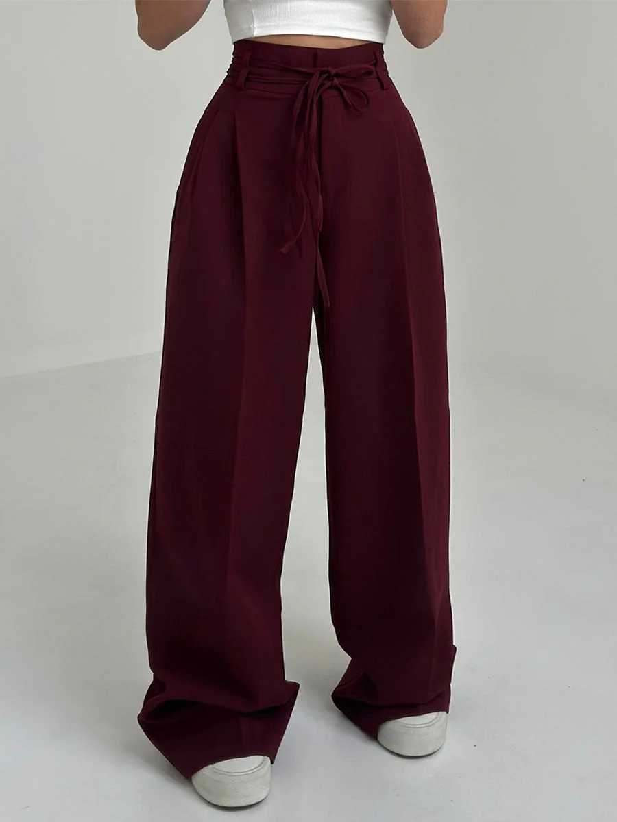 Lina | Pantalon large élégant à taille haute avec détail ceinture - Image 4