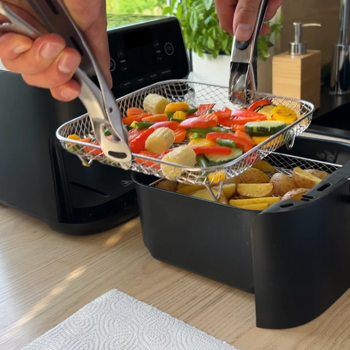 Lot de 3 paniers empilables pour Airfryer + 2 pinces - Image 8