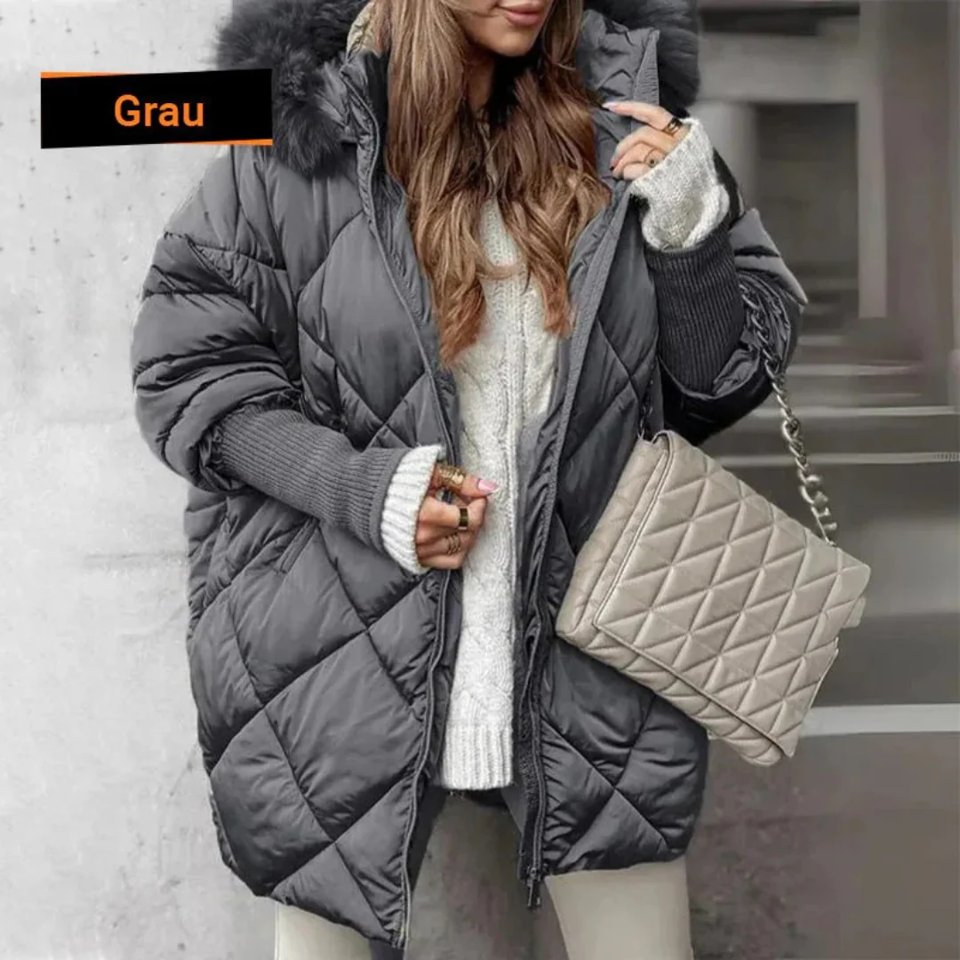 Manteau dâhiver pour femme avec capuche en fausse fourrure - Image 3