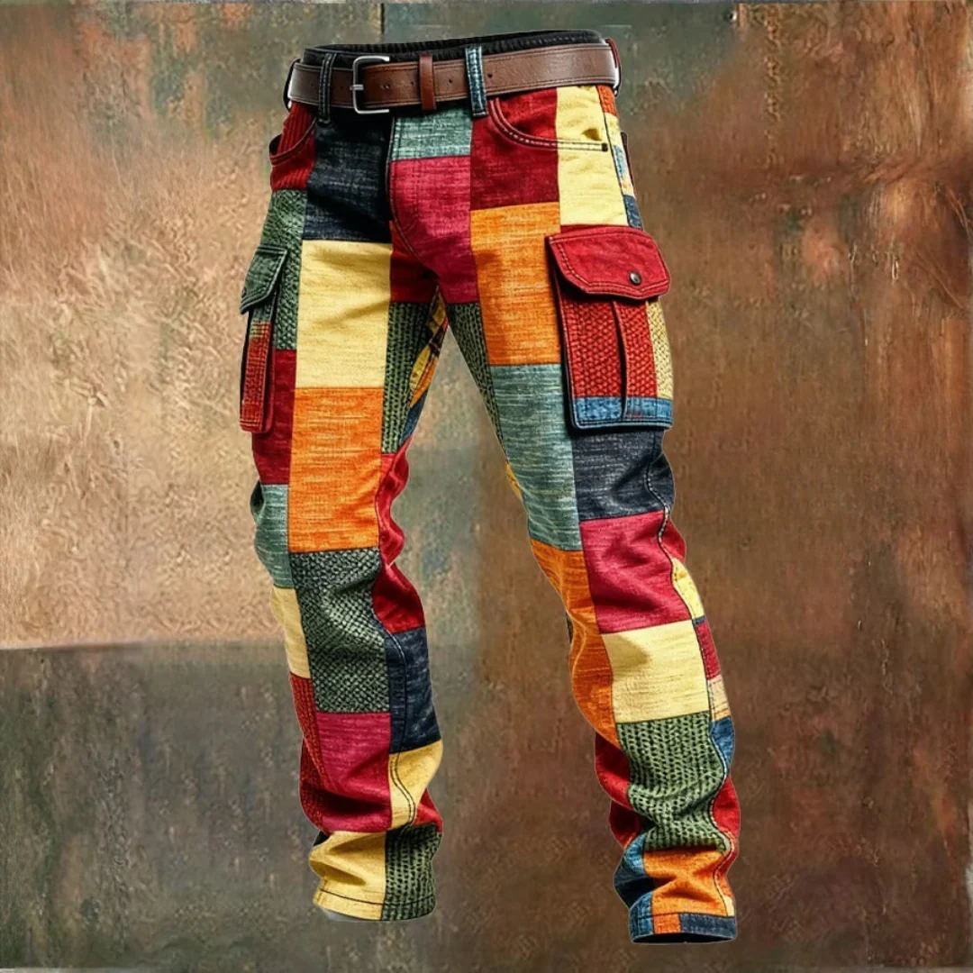 Pantalon cargo multicolore patchwork homme - Image 3