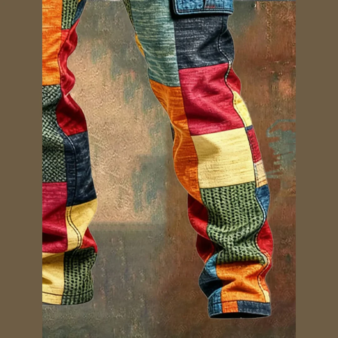 Pantalon cargo multicolore patchwork homme - Image 4