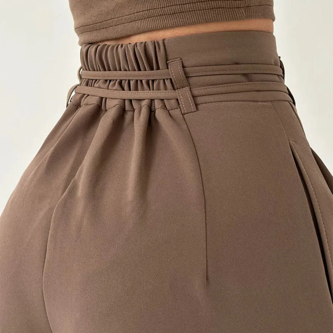 Pantalon large taille haute avec lien à nouer - Image 2