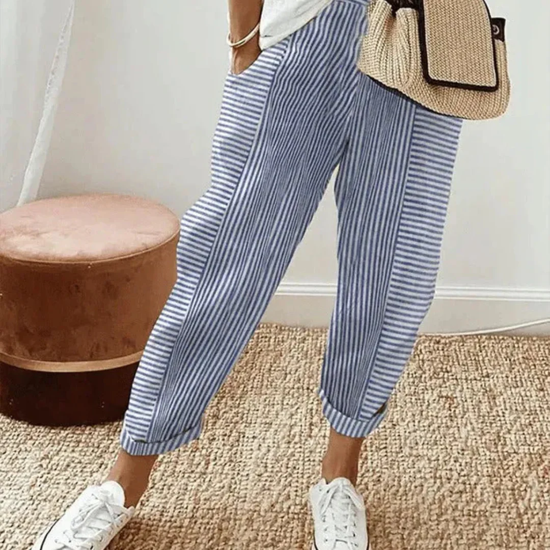 Pantalon léger à rayures à taille élastique