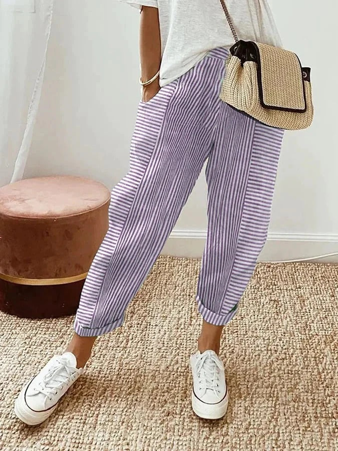 Pantalon léger à rayures à taille élastique - Image 3