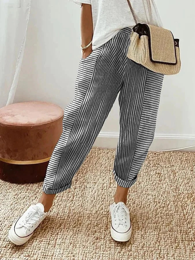 Pantalon léger à rayures à taille élastique - Image 4