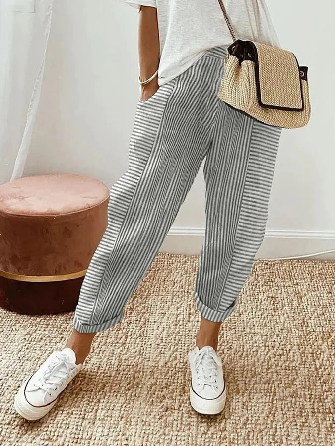 Pantalon léger à rayures à taille élastique - Image 6