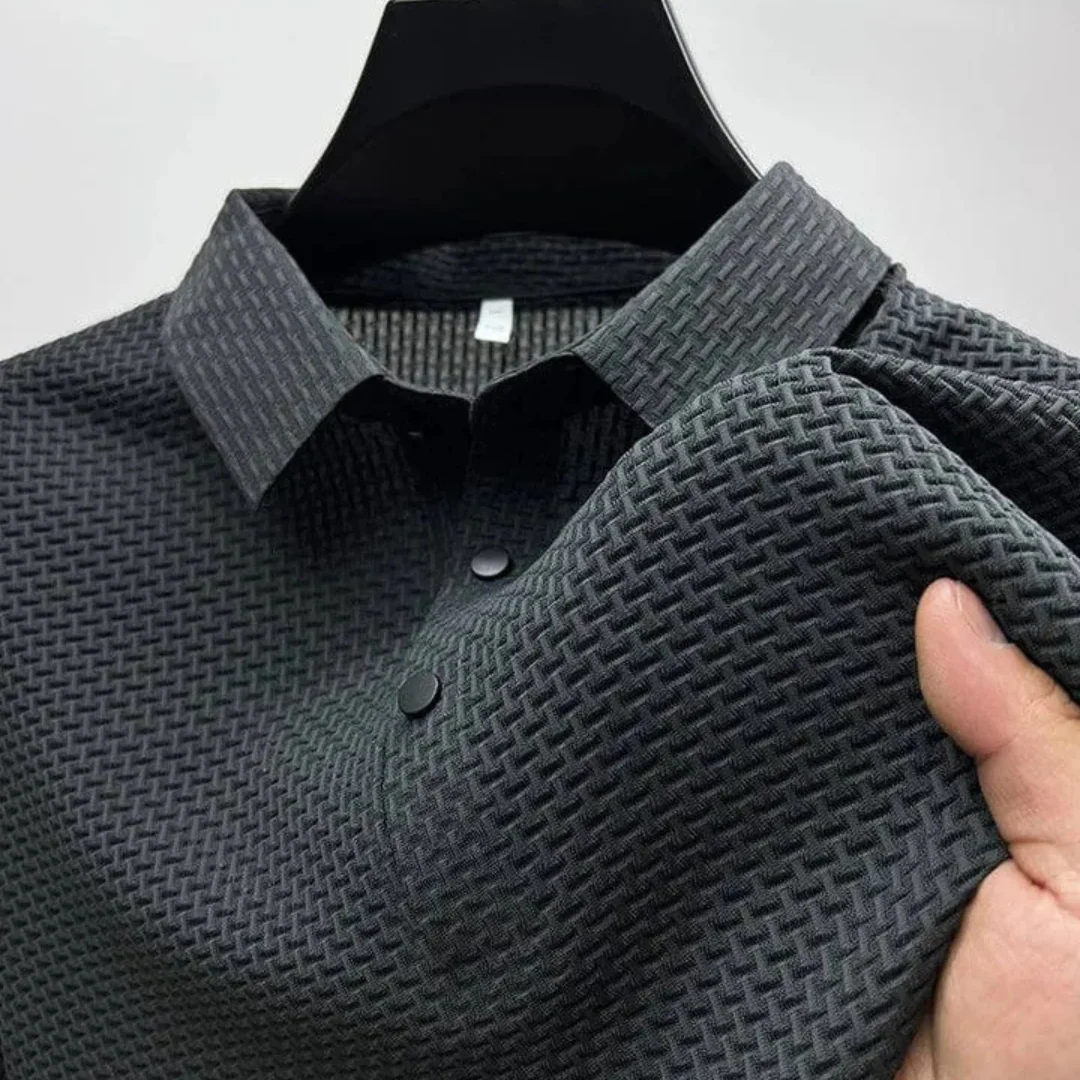 Polo texturé respirant à col boutonné - Image 3