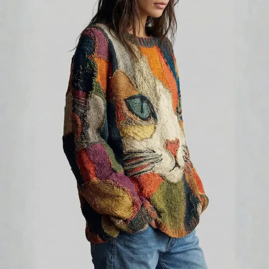 Pull artistique chat coloré - Image 3