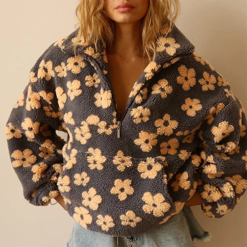 Sweat polaire femme Ă fleurs
