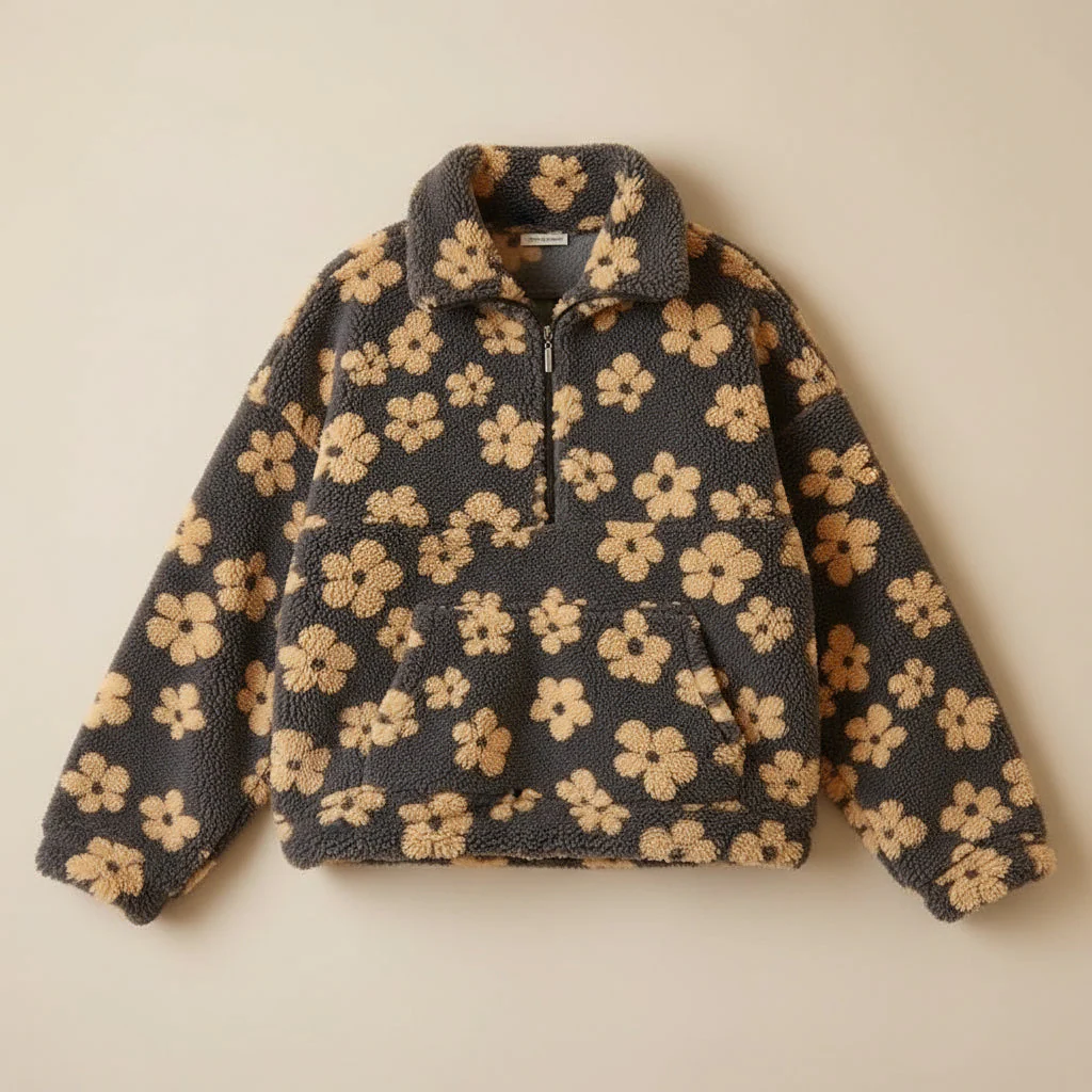Sweat polaire femme Ă fleurs - Image 3