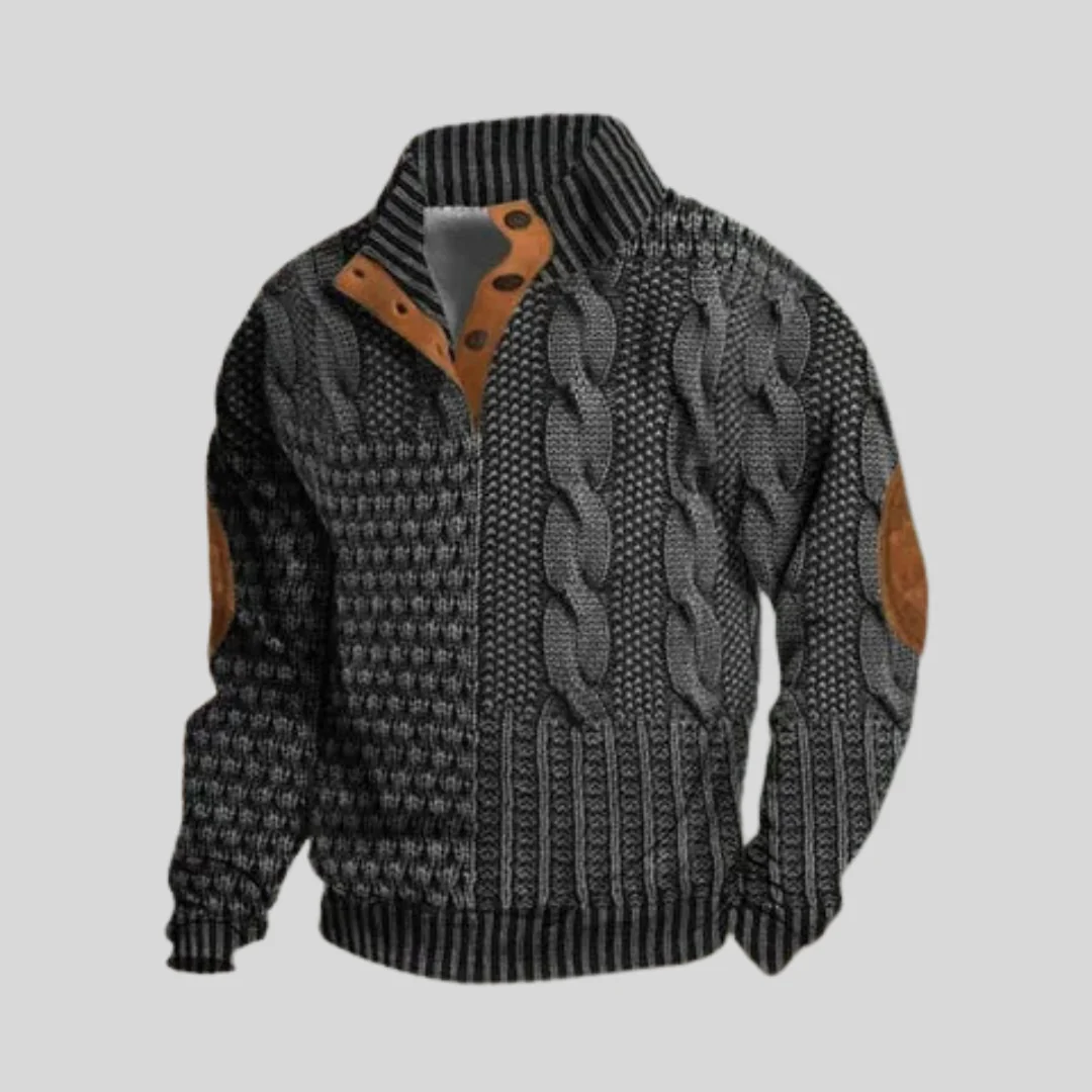 Pull zippé homme vintage en maille torsadée - Image 3