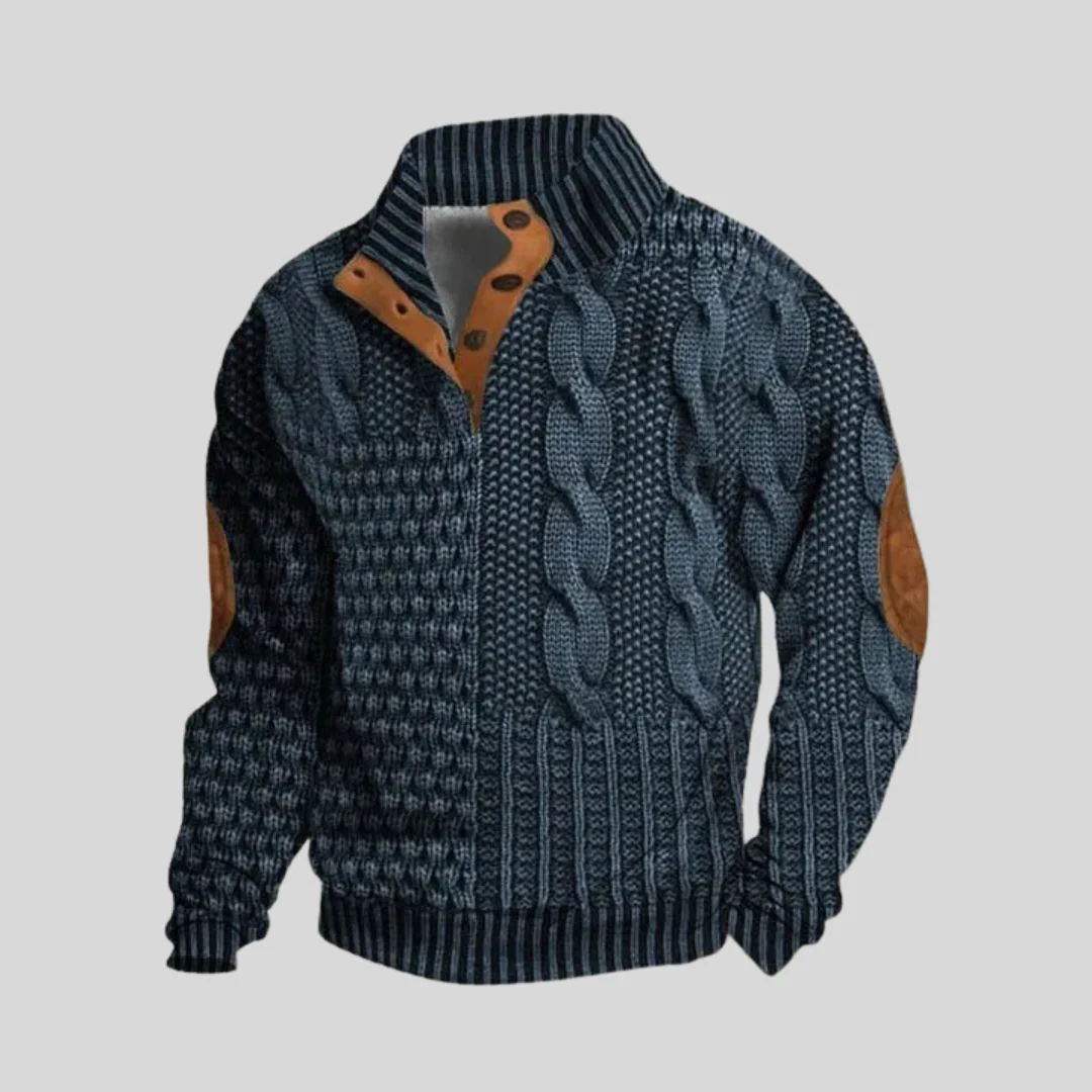 Pull zippé homme vintage en maille torsadée - Image 5
