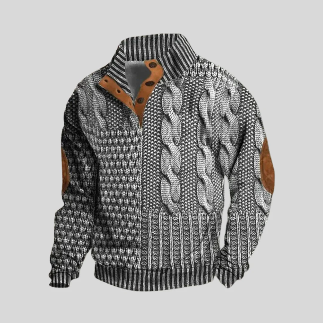 Pull zippé homme vintage en maille torsadée - Image 8