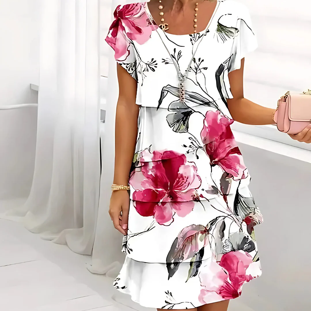 Robe à volants imprimé floral multi-végétal - Image 3