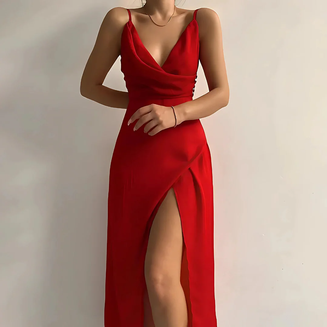 Cathleen – Élégante robe en satin avec bretelles croisées dans le dos pour l’été & les événements - Image 3