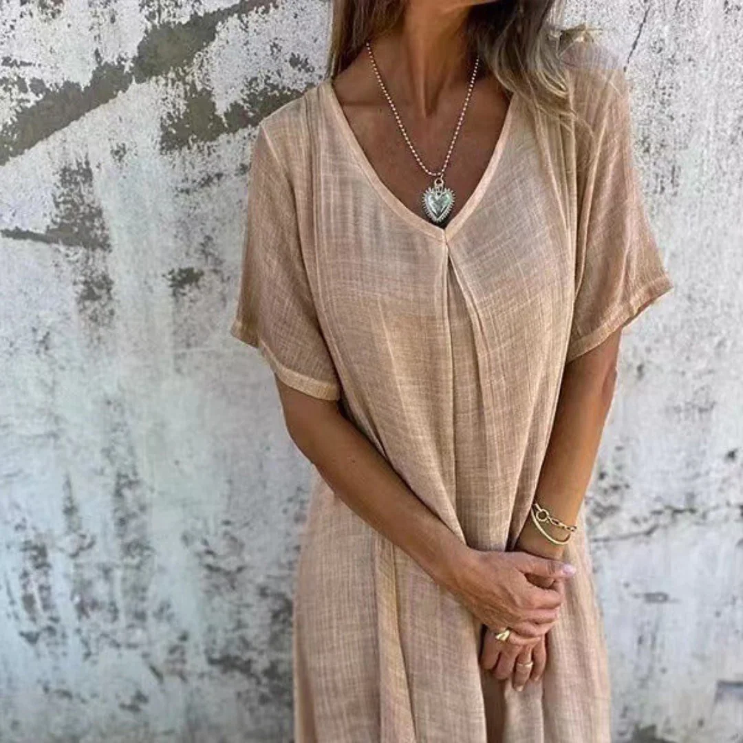 Robe fluide col V en coton et lin - Image 4