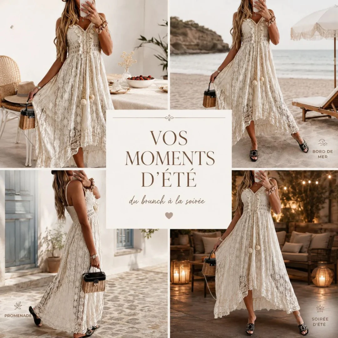 Robe longue dentelle fluide été élégante femme chic - Image 11