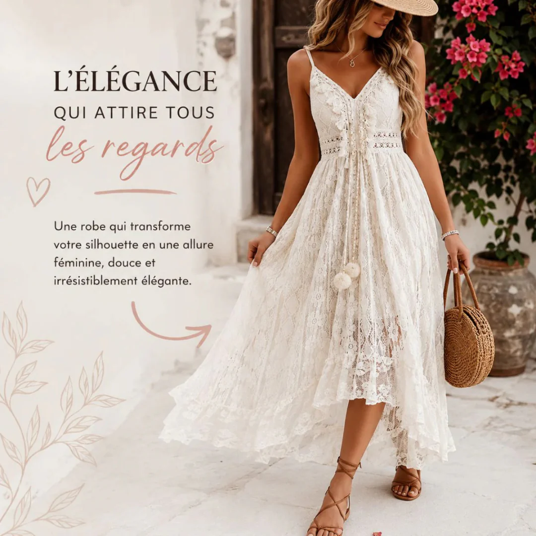 Robe longue dentelle fluide été élégante femme chic - Image 2