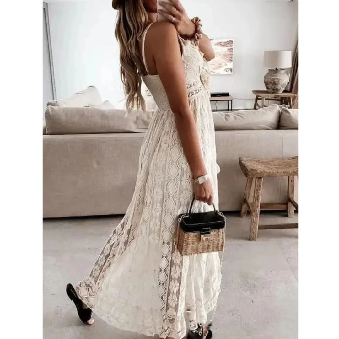 Robe longue dentelle fluide été élégante femme chic - Image 3