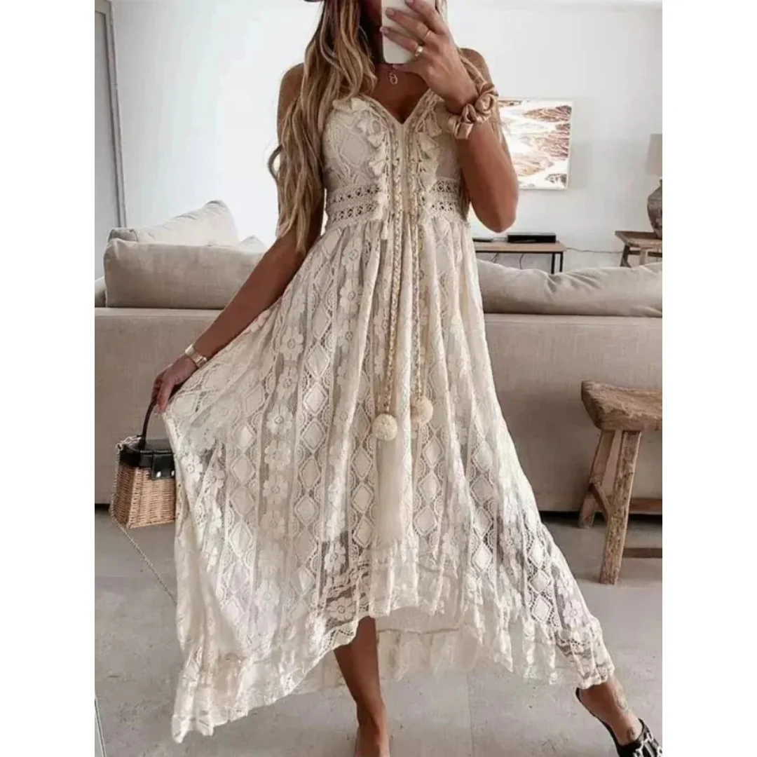 Robe longue dentelle fluide été élégante femme chic - Image 4