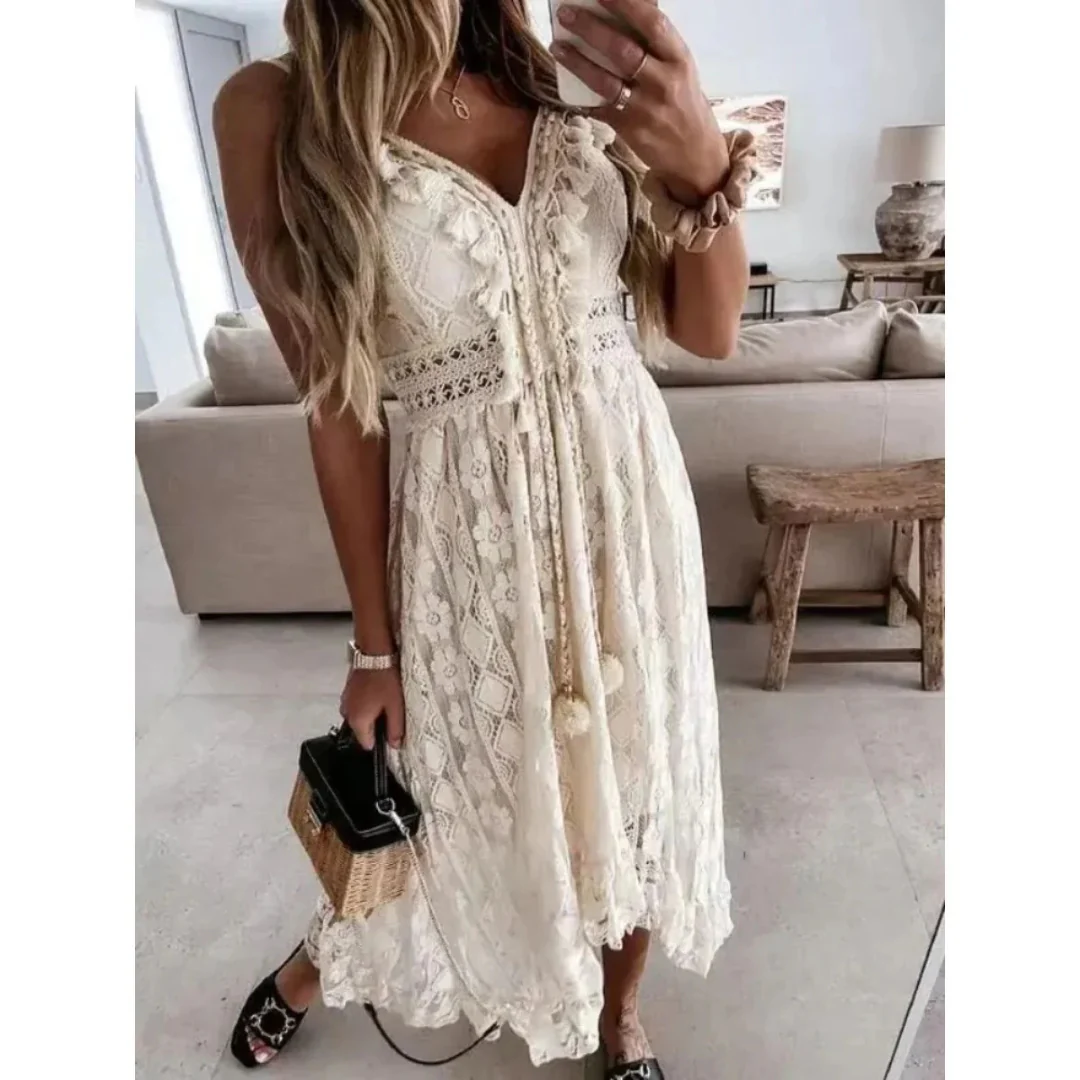 Robe longue dentelle fluide été élégante femme chic - Image 5