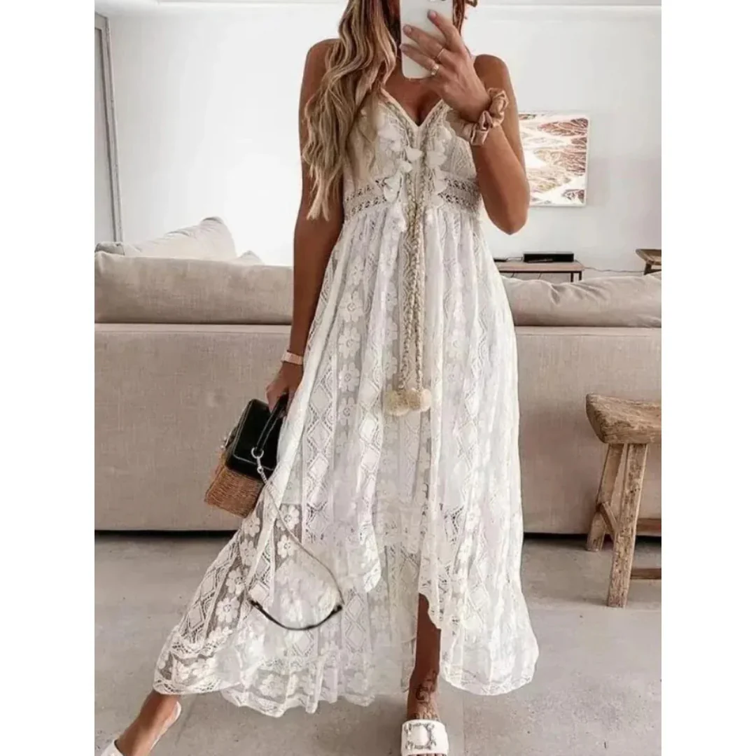 Robe longue dentelle fluide été élégante femme chic - Image 7