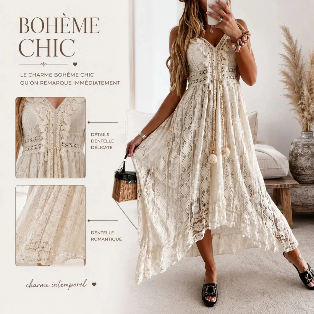 Robe longue dentelle fluide été élégante femme chic - Image 9