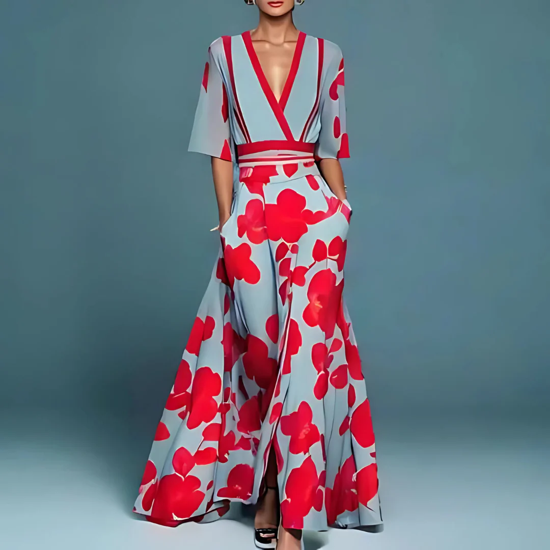 Robe longue portefeuille à fleurs - Image 2