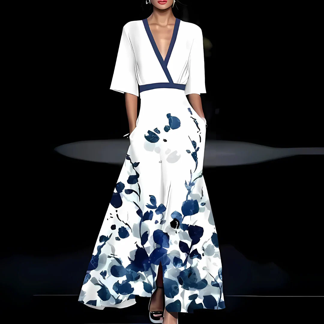 Robe longue portefeuille à fleurs - Image 4