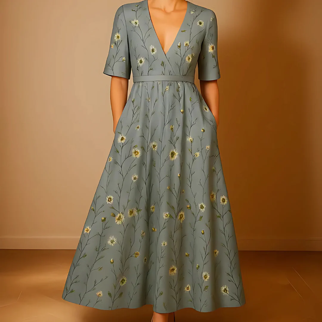 Robe longue portefeuille à fleurs - Image 5