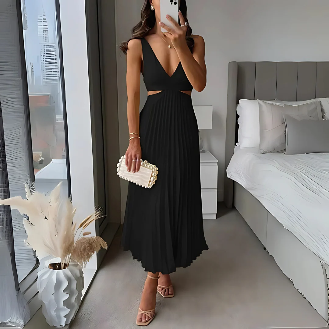 Robe plissée midi avec découpes à la taille - Image 2